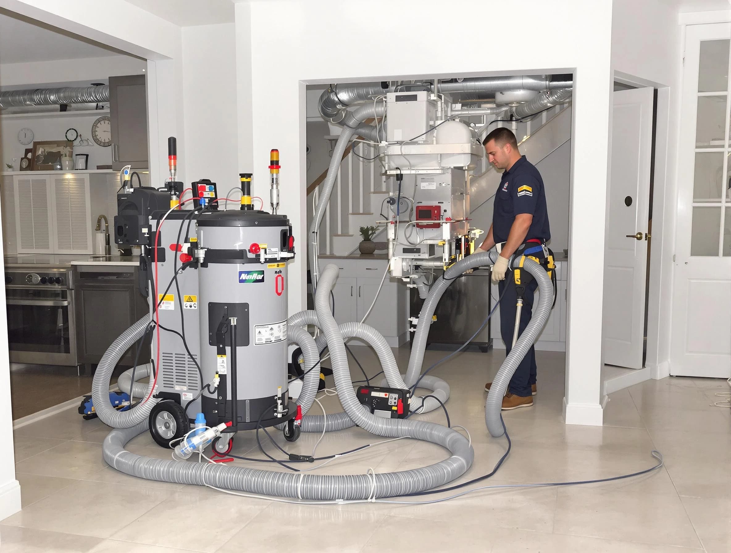 White Oak Air Duct Cleaning technician operating negative pressure cleaning equipment for thorough duct maintenance in White Oak