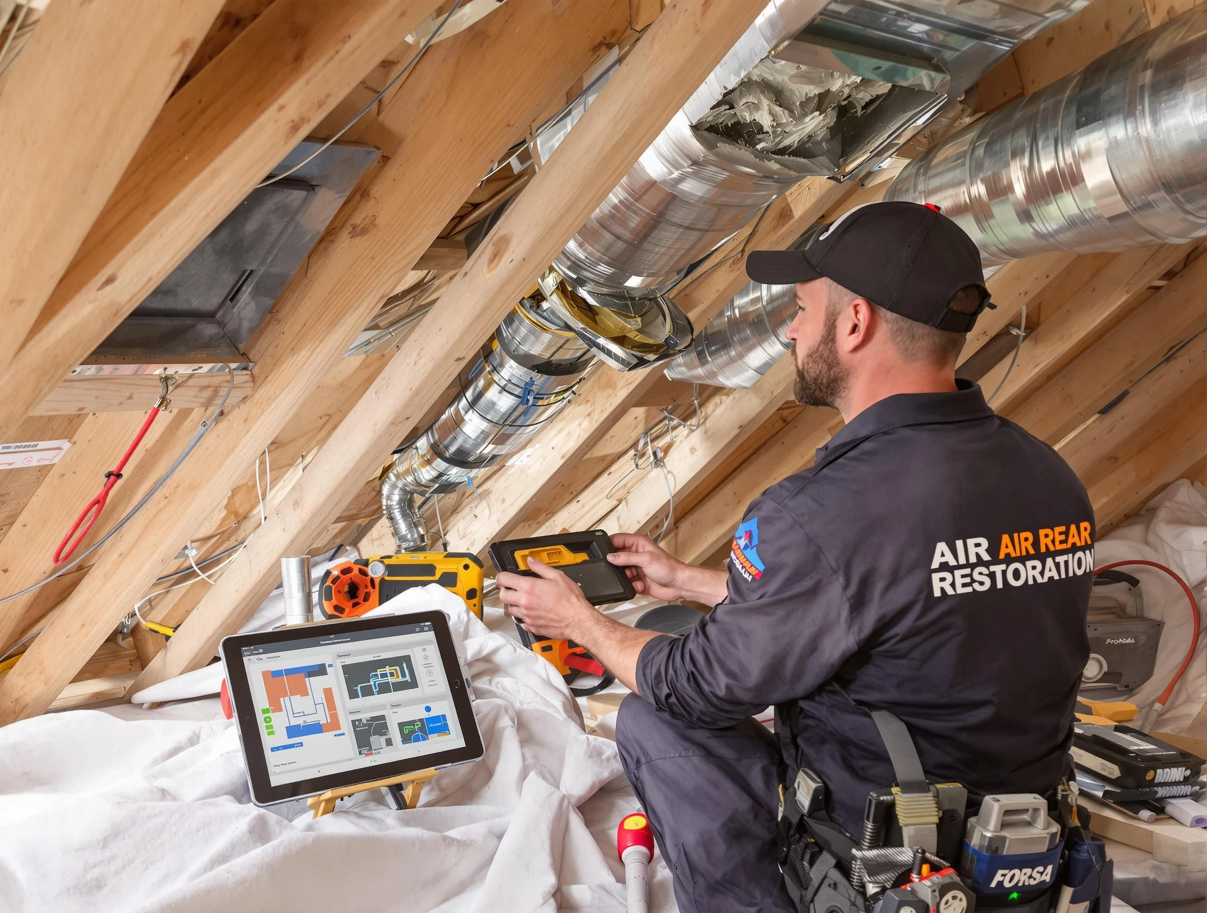 White Oak Air Duct Cleaning technician performing precise duct repair work in White Oak