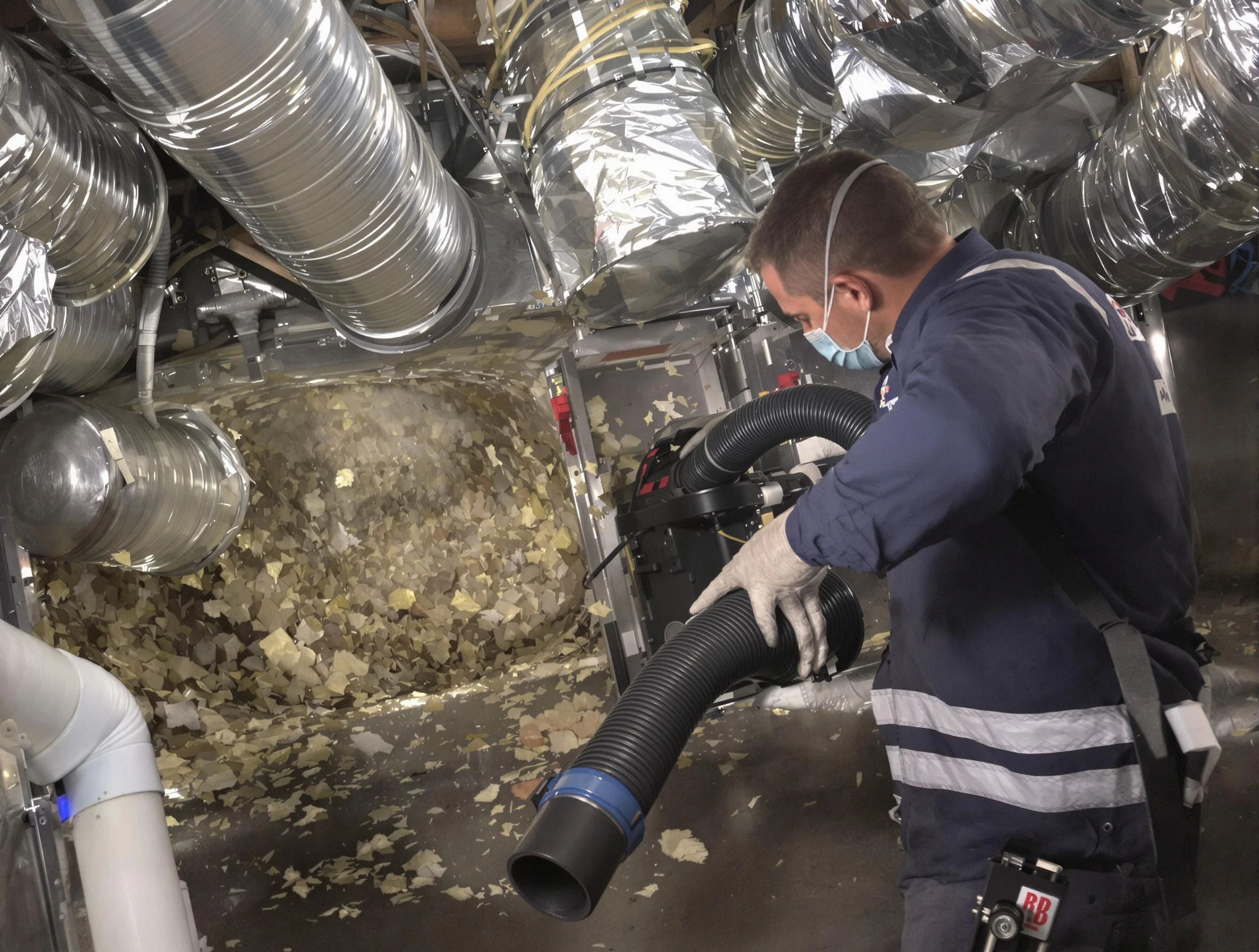 White Oak Air Duct Cleaning specialist operating negative pressure cleaning equipment for thorough duct maintenance in White Oak